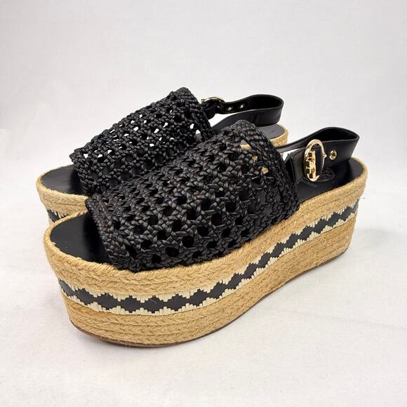 Tory Buch Black Dandy Espadrille Platform Sandals - Picture 1 of 13